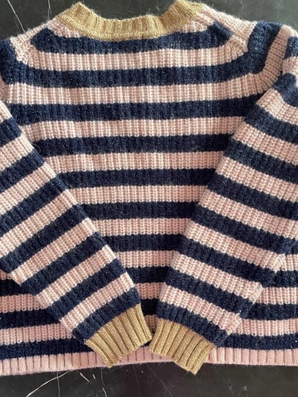 Boden Striped Sparkle Crewneck Sweater in Pink, Navy & Tan, Wool blend, Sz 8(M) - Picture 8 of 10